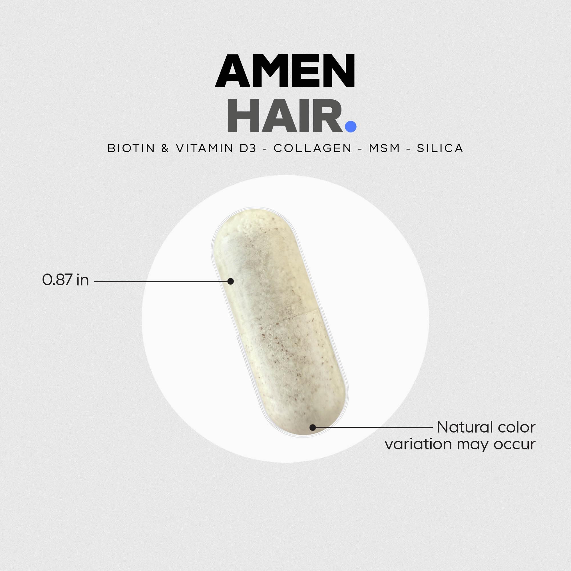 Amen Hair Vitamins - 10,000 mcg Biotin, Collagen Powder - Vitamin C, D3 & E, Pantothenic Acid, MSM, Zinc, Hyaluronic Acid, Inositol & Horsetail Extract - Non-GMO Hair Pill Supplements - 60 Capsules - Image 8