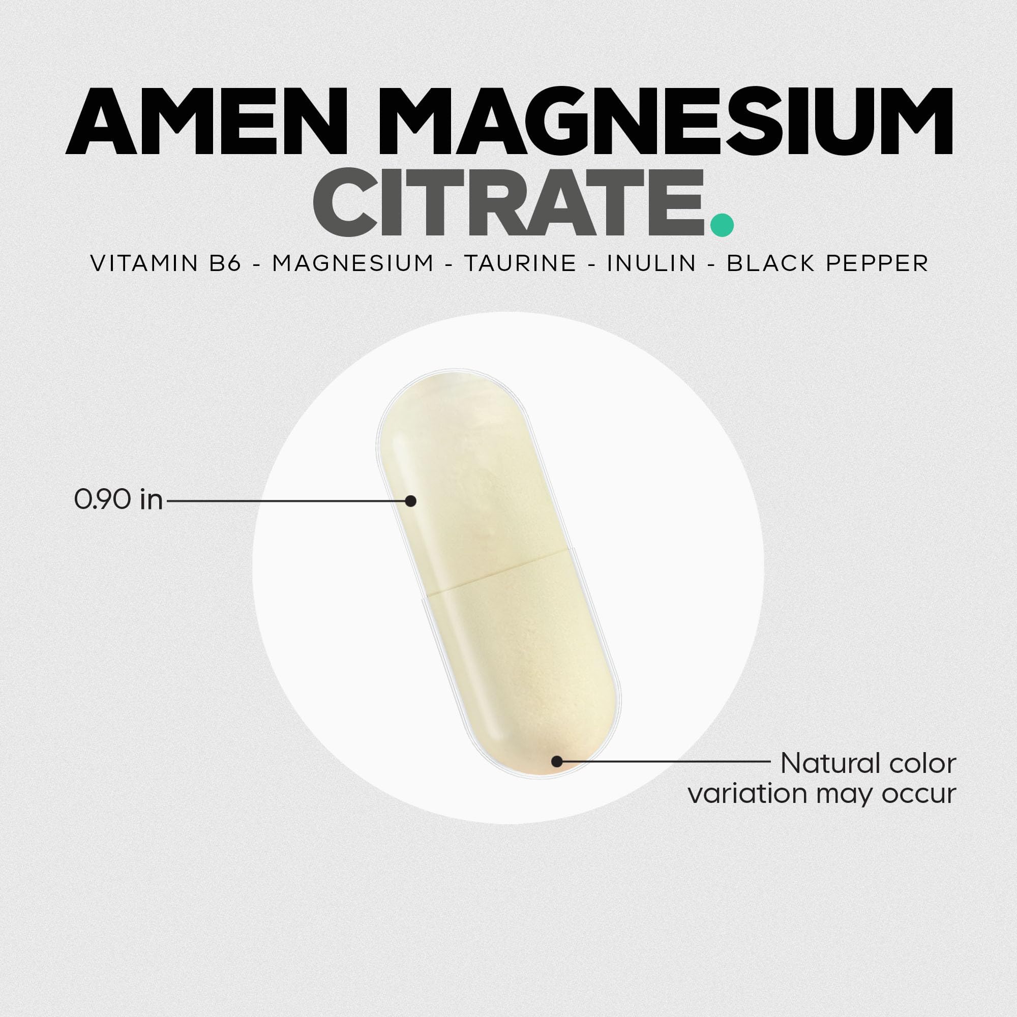 Amen Magnesium Citrate Supplement - Magnesium Pills with Vitamin B6 P5P, Taurine, Inulin, Bioperine Black Pepper - Gluten-Free, Non-GMO- 60 Capsules - Image 8