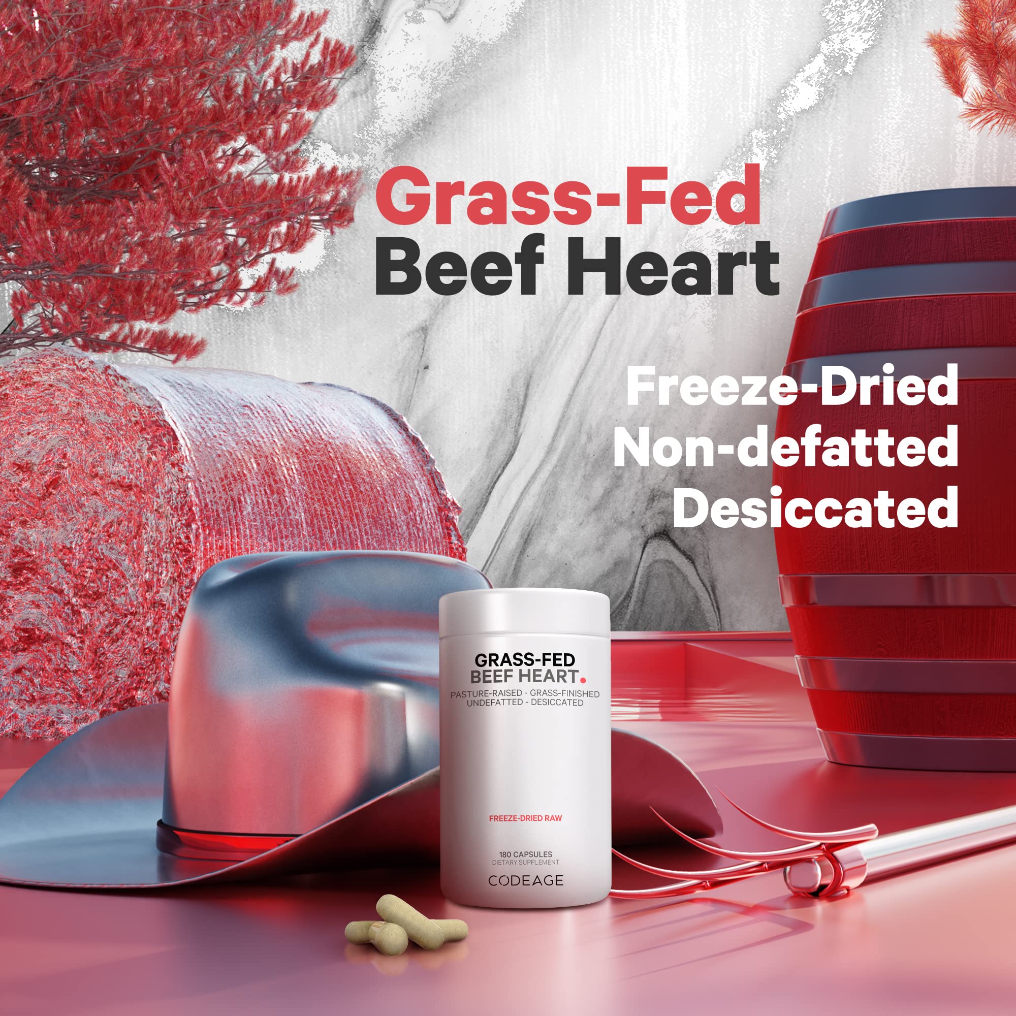 Codeage Grass Fed Beef Heart Supplement - Freeze Dried, Non-Defatted, Desiccated Glandular Supplements - Bovine Meat & Liver Pills - Beef Vitamins for Heart - Non-GMO -180 Capsules - Image 3